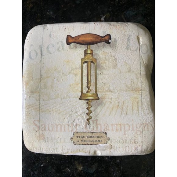 Stone and Cork 3" Vintage Look Wine Opener Coasters (Qty. 4) - Picture 2 of 8